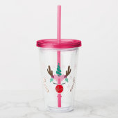 Weihnachts-Einhorn-Plastik-Cup mit Stroh Acryltrinkbecher (Vorderseite)