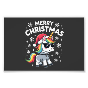 Weihnachts-Einhorn-Santa-Hut-T-Shirt (1) Fotodruck