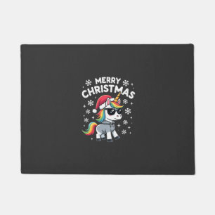 Weihnachts-Einhorn-Santa-Hut-T-Shirt (1) Fußmatte