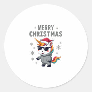 Weihnachts-Einhorn-Santa-Hut-T-Shirt (2) Runder Aufkleber