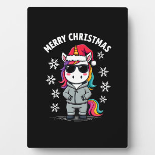 Weihnachts-Einhorn-Santa-Hut-T-Shirt (3) Fotoplatte