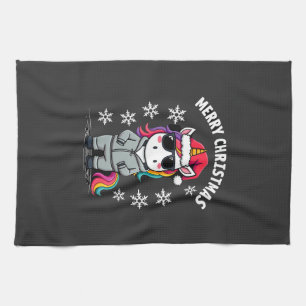 Weihnachts-Einhorn-Santa-Hut-T-Shirt (3) Geschirrtuch