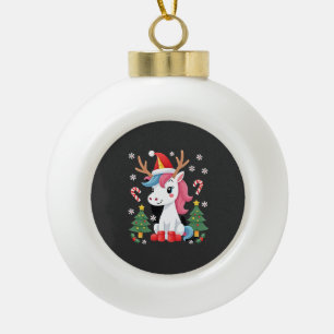 Weihnachts Einhorn Süß Magisches Xmas Kleinkind Mä Keramik Kugel-Ornament