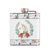 Weihnachts-Einhorn und Frohe Weihnachtstypografie Flachmann (Rückseite)