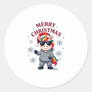 Weihnachts-Einhorn-Weihnachtsmannmütze T-Shirt Runder Aufkleber