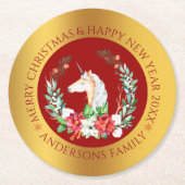 Weihnachts-Einhorngold-Runder-Untersetzer Runder Pappuntersetzer (Vorderseite)
