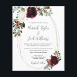 Weihnachts-Einladung<br><div class="desc">Diese preiswerte Weihnachtsfeiereinladung eignet sich perfekt für eine elegante Hochzeit. Das Design ist mit wunderschönen, weiß und bordeauxfarbenen Blumen mit Kiefer, Heilige Beere und Eukalyptusgrün gestaltet. Dies ist ein perfektes Farbschema für eine Winterhochzeit. Machen Sie diese Einladung zu sich selbst, indem Sie Ihre Namen und alle Ihre Hochzeitsdetails einschließen. Verwenden...</div>
