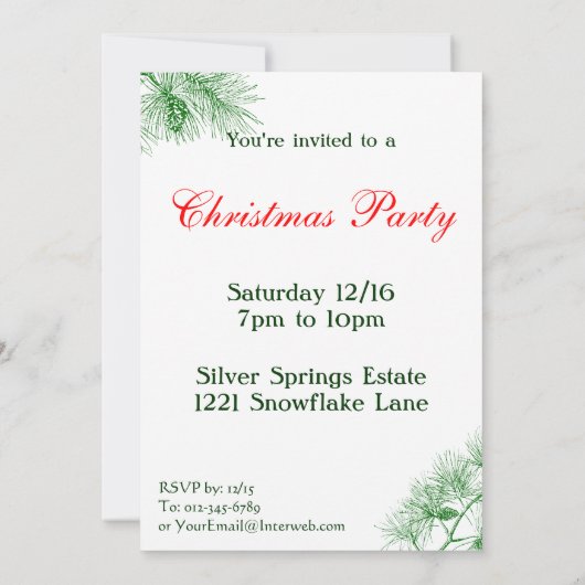 Weihnachts-Einladung für Grüne und Blaue Pine Einladung (Rückseite)