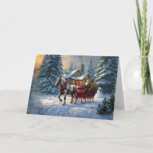 Weihnachts-Einpänner-Schlitten-Santa Feiertagskarte