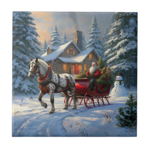 Weihnachts-Einpänner-Schlitten-Santa Fliese