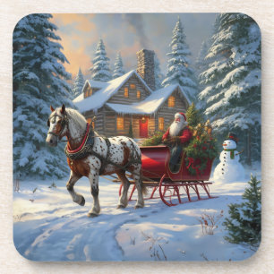 Weihnachts-Einpänner-Schlitten-Santa Getränkeuntersetzer