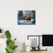 Weihnachts-Einpänner-Schlitten-Santa Poster (Heimbüro)