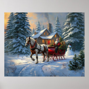 Weihnachts-Einpänner-Schlitten-Santa Poster