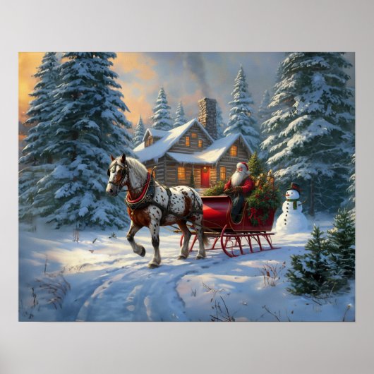 Weihnachts-Einpänner-Schlitten-Santa Poster (Vorne)