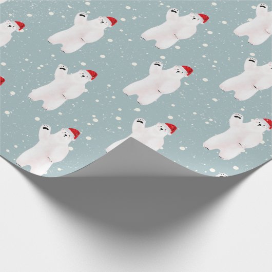 Weihnachts-Eisbären in Schneeflocken Geschenkpapier (Ecke)