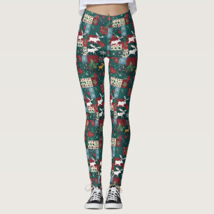 Weihnachts-Elch-Blumen-Patchwork Leggings
