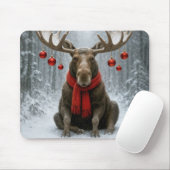 Weihnachts-Elch in einem schneebedeckten Wald Mousepad (Mit Mouse)