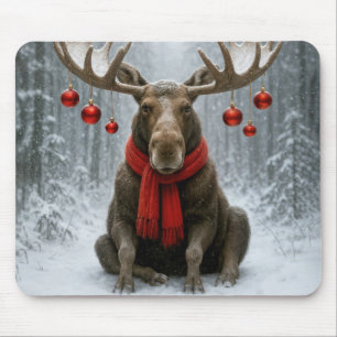 Weihnachts-Elch in einem schneebedeckten Wald Mousepad