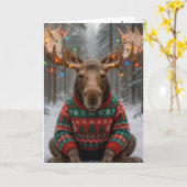 Weihnachts-Elch mit einem hässlichen Pullover Karte (Gelbe Blume)