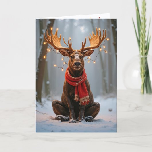 Weihnachts-Elch mit festlichen Lichtern Karte (Vorderseite)