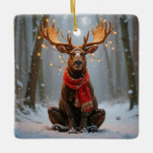 Weihnachts-Elch mit festlichen Lichtern Keramikornament (Vorderseite)