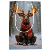 Weihnachts-Elch mit festlichen Lichtern Mittlere Geschenktüte (Vorderseite)