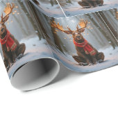 Weihnachts-Elch mit Schal und Lichtern Geschenkpapier (Rolleneckpunkt)