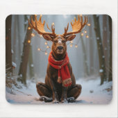 Weihnachts-Elch mit Schal und Lichtern Mousepad (Vorne)