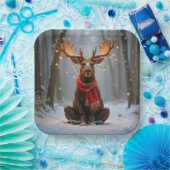 Weihnachts-Elch mit Schal und Lichtern Pappteller (Party)