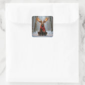 Weihnachts-Elch mit Schal und Lichtern Quadratischer Aufkleber (Tasche)