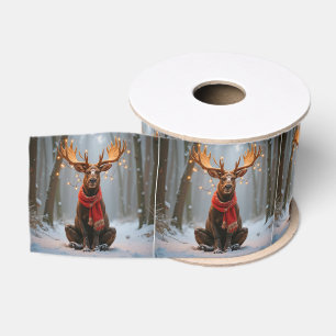 Weihnachts-Elch mit Schal und Lichtern Ripsband