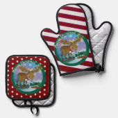 Weihnachts-Elch ~ Ofenhandschuh & Topflappen-Set (Vorderseite/Rückseite)
