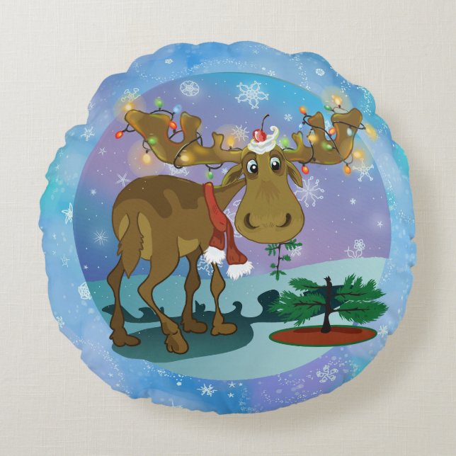 Weihnachts-Elch Rundes Kissen (Vorderseite)