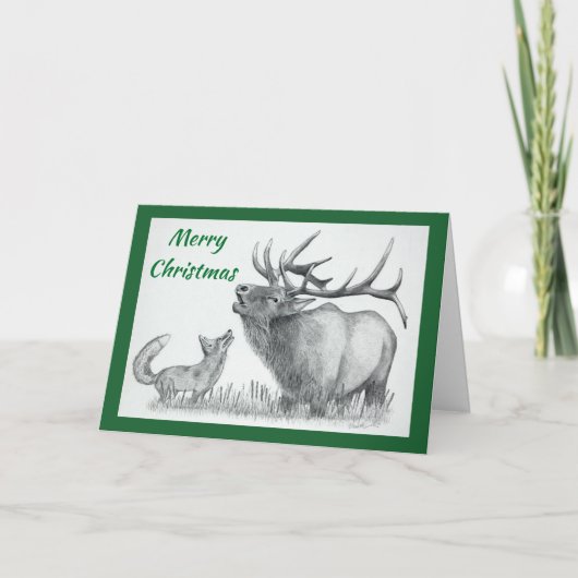 Weihnachts-Elch und Fox-Weihnachtskarte Feiertagskarte (Vorderseite)