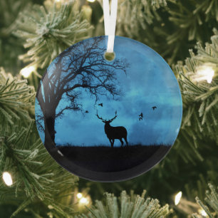 Weihnachts-Elch und Mond Ornament Aus Glas