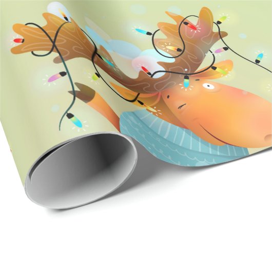 Weihnachts-Elche Lichter Sonniger Spaß Geschenkpapier (Rolleneckpunkt)
