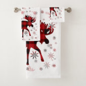 Weihnachts Elche rote Pollen Schneeflocken Badhandtuch Set (Insitu)