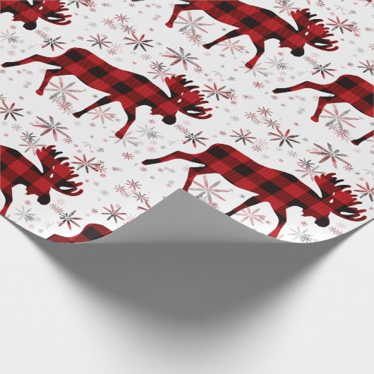 Weihnachts Elche rote Pollen Schneeflocken Geschenkpapier (Ecke)
