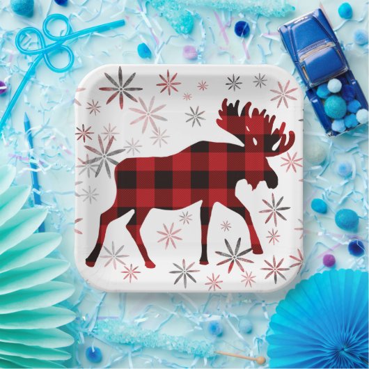 Weihnachts Elche rote Pollen Schneeflocken Pappteller (Party)