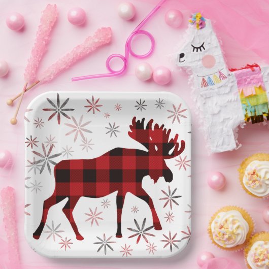 Weihnachts Elche rote Pollen Schneeflocken Pappteller (Party)