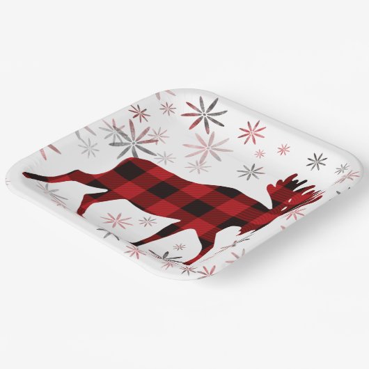 Weihnachts Elche rote Pollen Schneeflocken Pappteller (Gewinkelt)