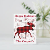 Weihnachts Elche rote Pollen Schneeflocken Postkarte (Stehend Vorderseite)