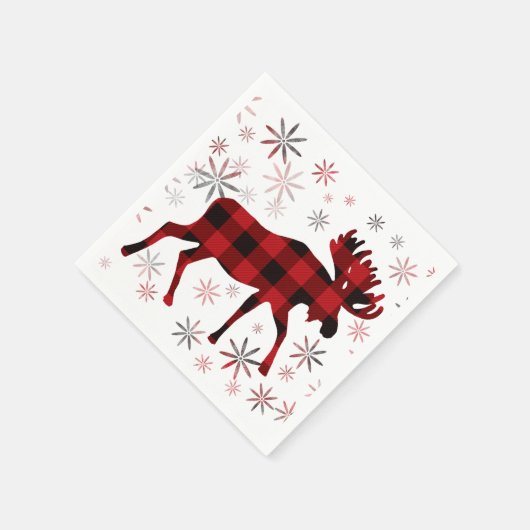 Weihnachts Elche rote Pollen Schneeflocken Serviette (Ecke)