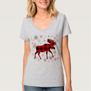 Weihnachts Elche rote Pollen Schneeflocken T-Shirt