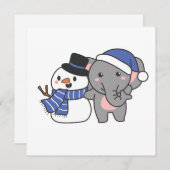 Weihnachts-Elefant mit Schneemann Feiertagskarte (Vorne/Hinten)
