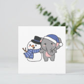 Weihnachts-Elefant mit Schneemann Feiertagskarte (Stehend Vorderseite)