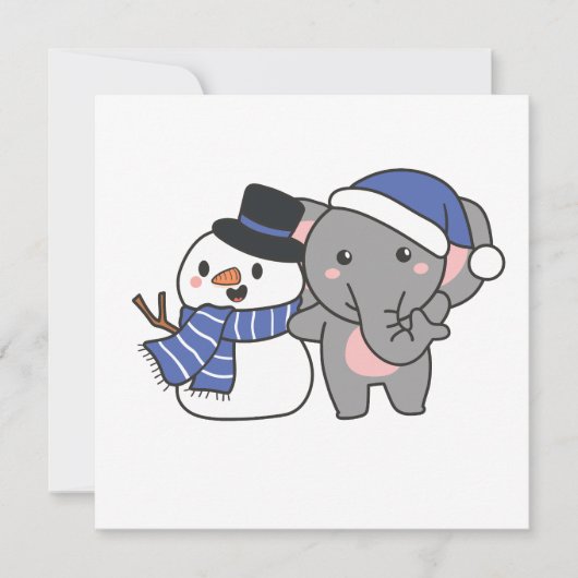 Weihnachts-Elefant mit Schneemann Feiertagskarte (Vorderseite)