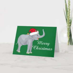 Weihnachts-Elefant-Santa-Hut Grün Feiertagskarte