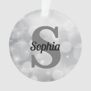 Weihnachts-Elegant Silver Initial Monogram Name Ornament