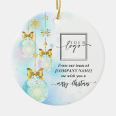 Weihnachts-Elegante Gold Custom QR Code Company Lo Keramik Ornament (Vorne)